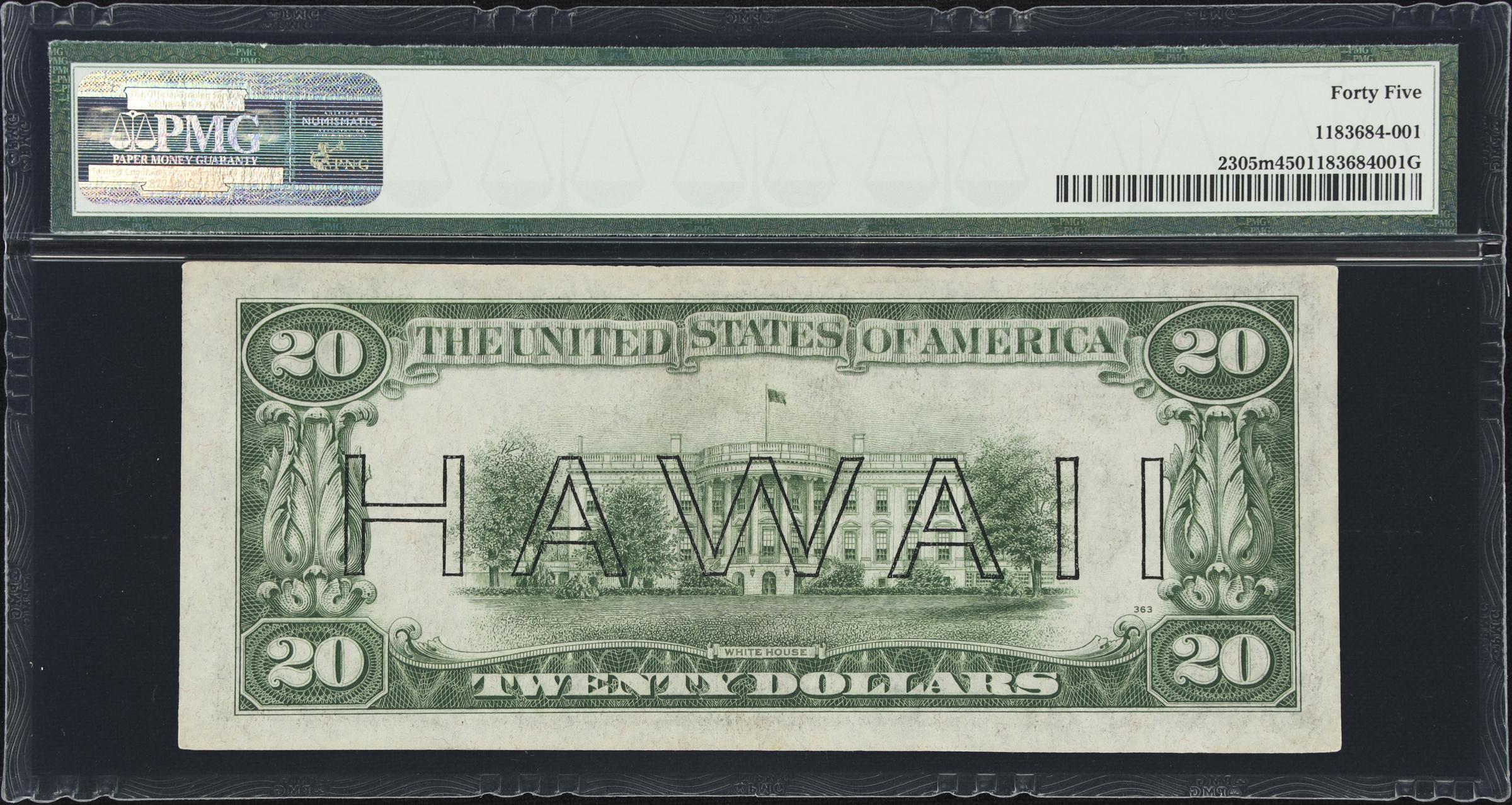 image for: Fr. 2305m. 1934A $20 Hawaii Emergency Note. Mule. PMG Choice Extremely Fine 45.