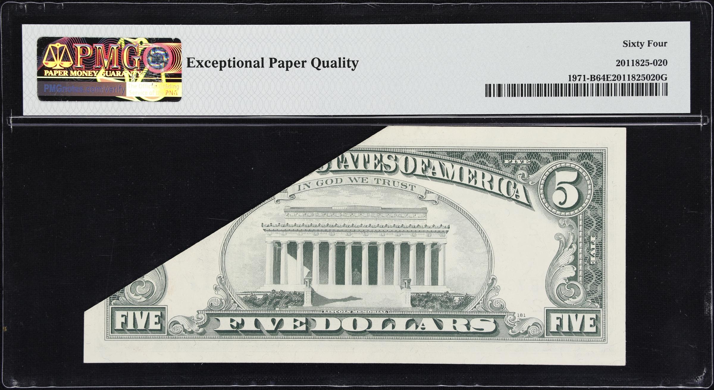 image for: Fr. 1971-B. 1969B $5 Federal Reserve Note. New York. PMG Choice Uncirculated 64 EPQ. Printed Fold Error.