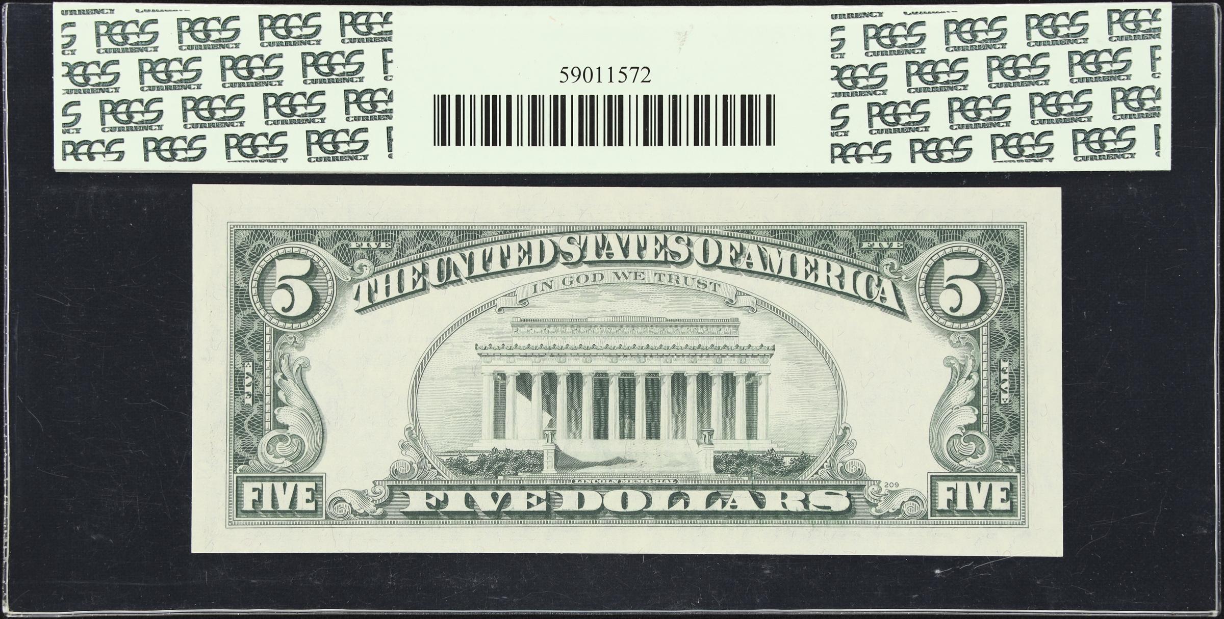 image for: Fr. 1972-L. 1969C $5 Federal Reserve Note. San Francisco. PCGS Currency Gem New 66 PPQ. Misalignment Error.
