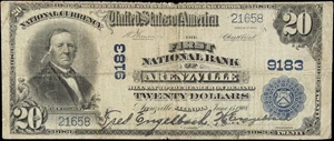 image for: Arenzville, Illinois. $20 1902 Plain Back. Fr. 652. First NB. Charter #9183. Very Good.