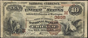 image for: Chicago, Illinois. $10 1882 Brown Back. Fr. 482. Fort Dearborn NB. Charter #3698. Fine.