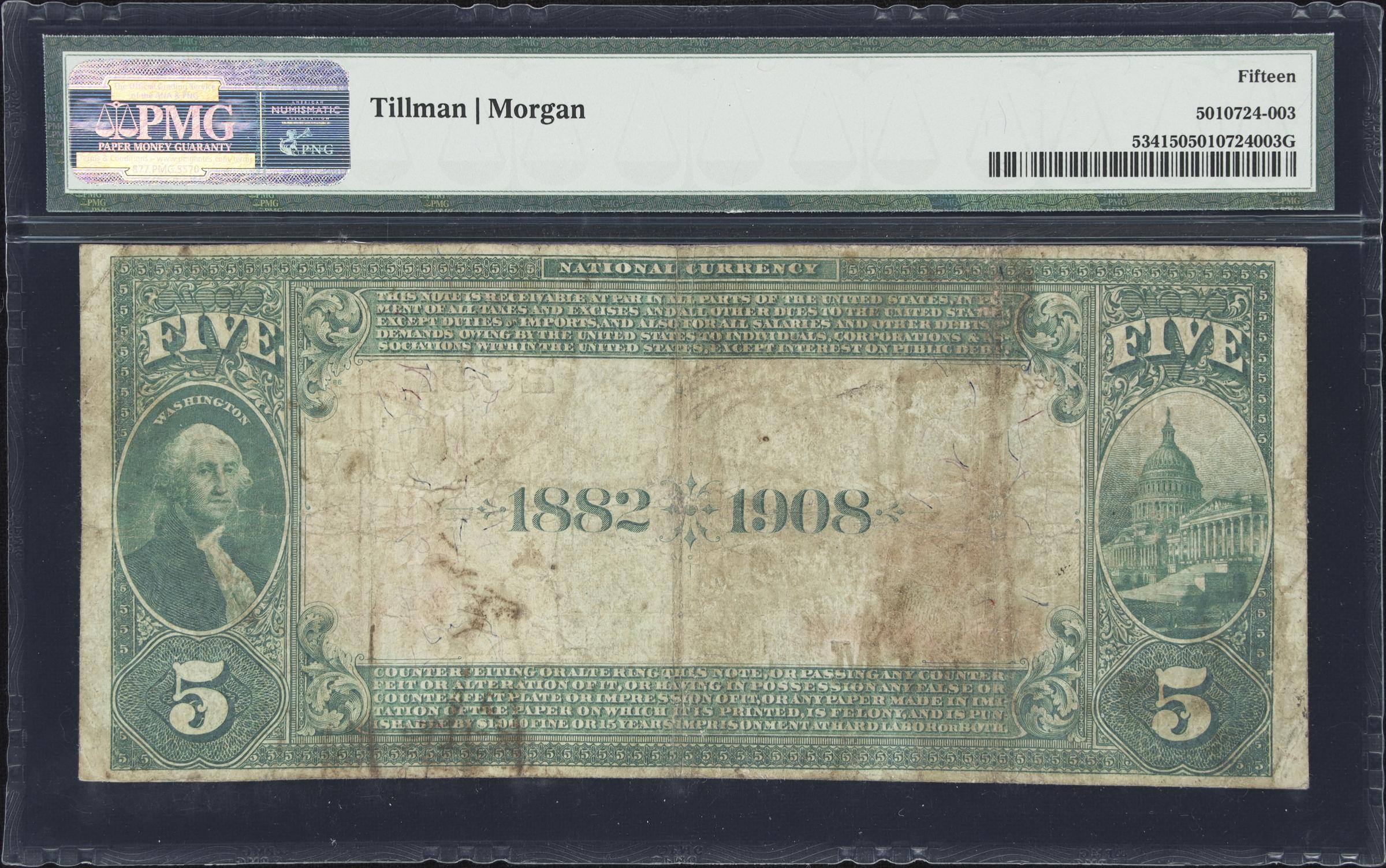 image for: Geneseo, Illinois. $5 1882 Date Back. Fr. 534. Farmers NB. Charter #2332. PMG Choice Fine 15.