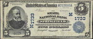 image for: Springfield, Illinois. $5 1902 Date Back. Fr. 593. State NB. Charter #1733. Very Fine.