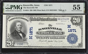 image for: Knoxville, Iowa. $20 1902 Plain Back. Fr. 654. Knoxville NB. Charter #1871. PMG About Uncirculated 55.