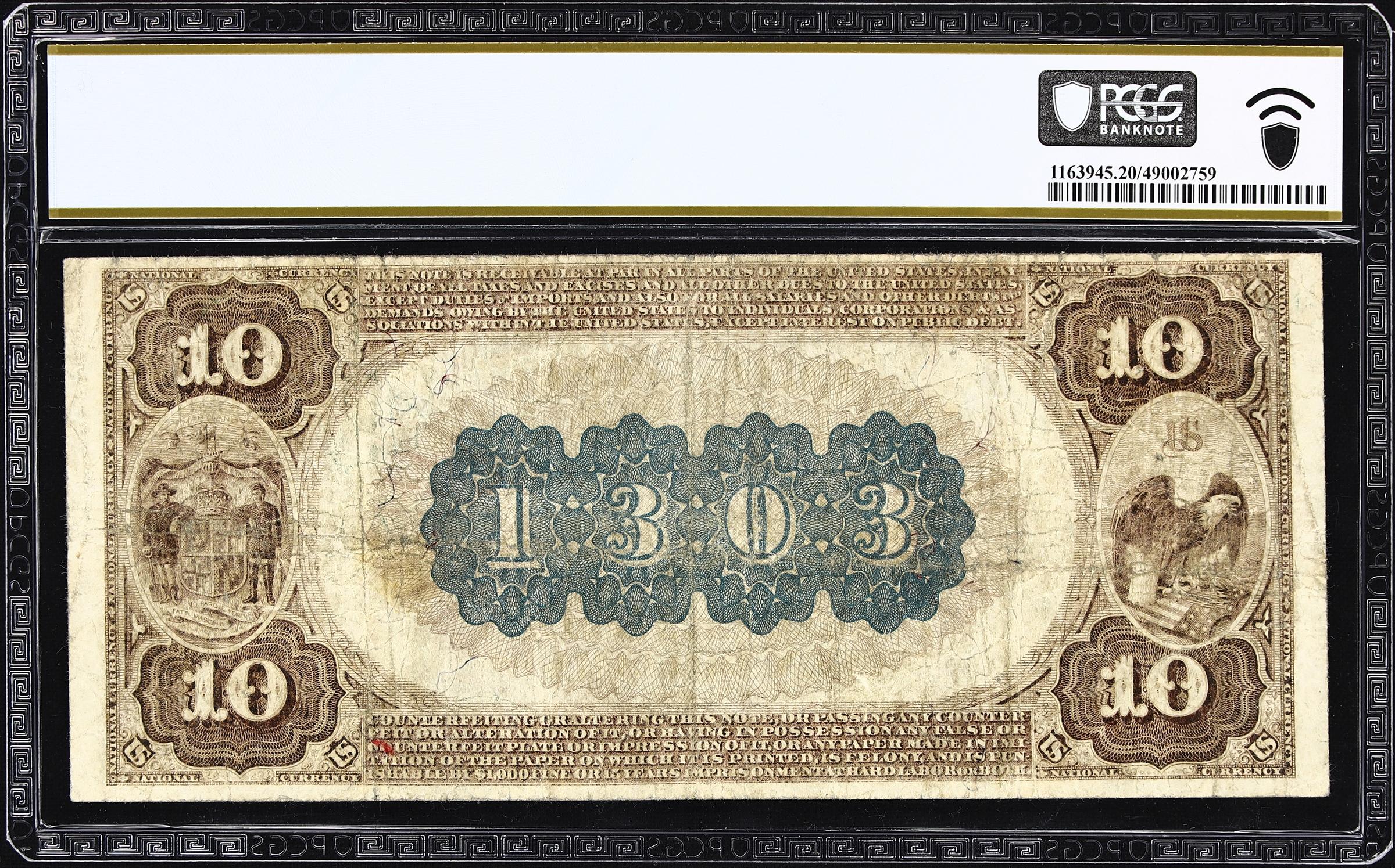 image for: Baltimore, Maryland. $10 1882 Brown Back. Fr. 481. Commercial & Farmers NB. Charter #1303. PCGS Banknote Very Fine 20.