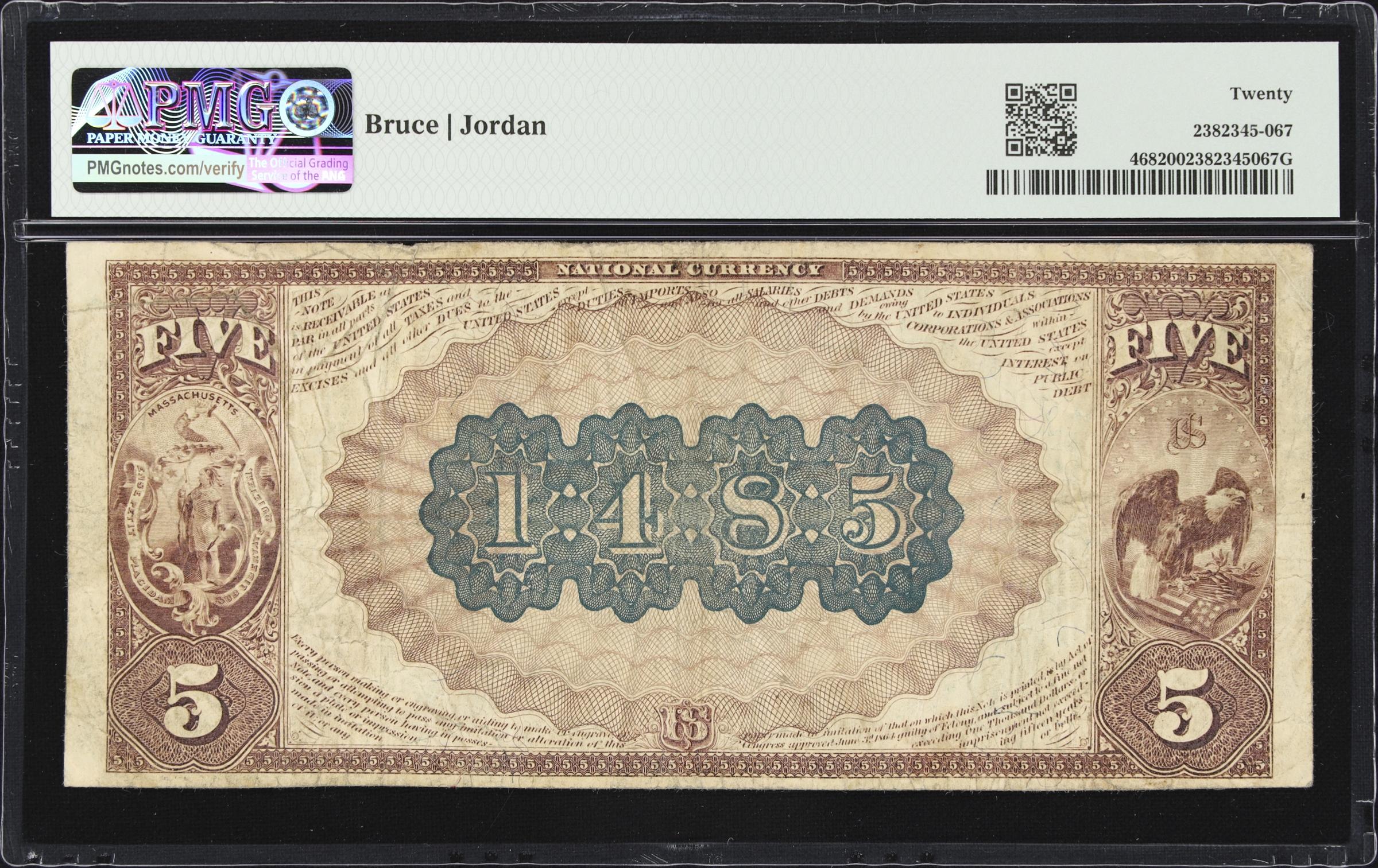 image for: Methuen, Massachusetts. $5 1882 Brown Back. Fr. 468. NB. Charter #1485. PMG Very Fine 20.