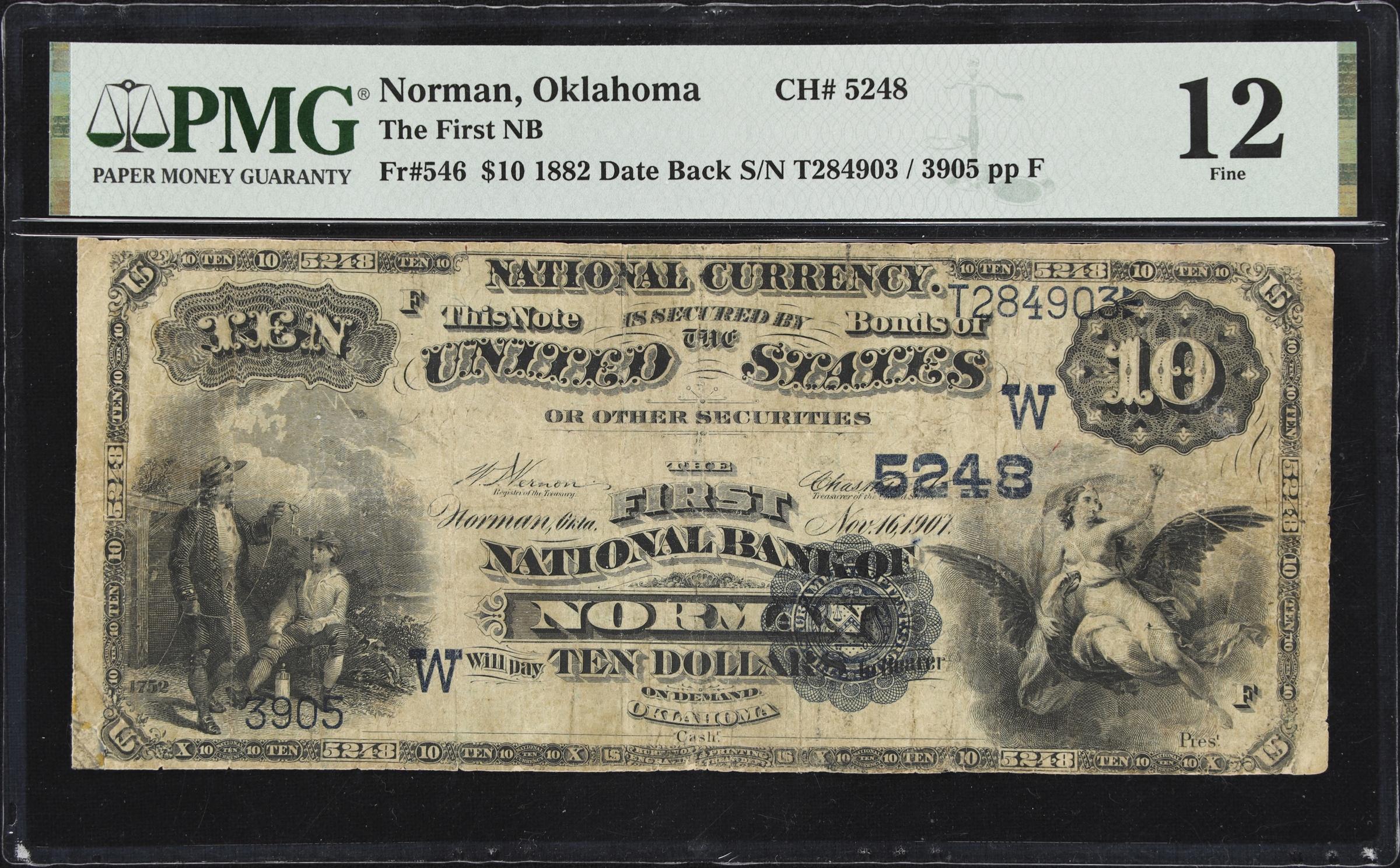 image for: Norman, Oklahoma. $10 1882 Date Back. Fr. 546. First NB. Charter #5248. PMG Fine 12.