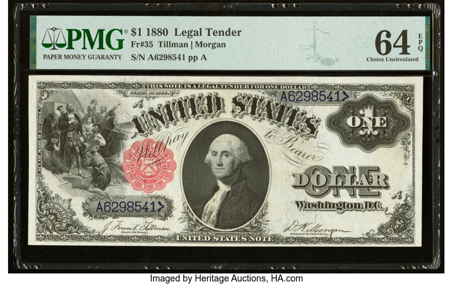 image for: Fr. 35 $1 1880 Legal Tender PMG Choice Uncirculated 64 EPQ....