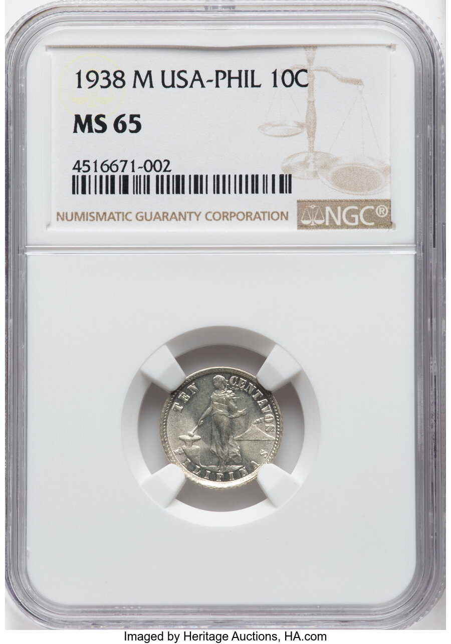 image for: 1938-M 10C Philippines 10 Centavos MS65 NGC. NGC Census: (0/0)....