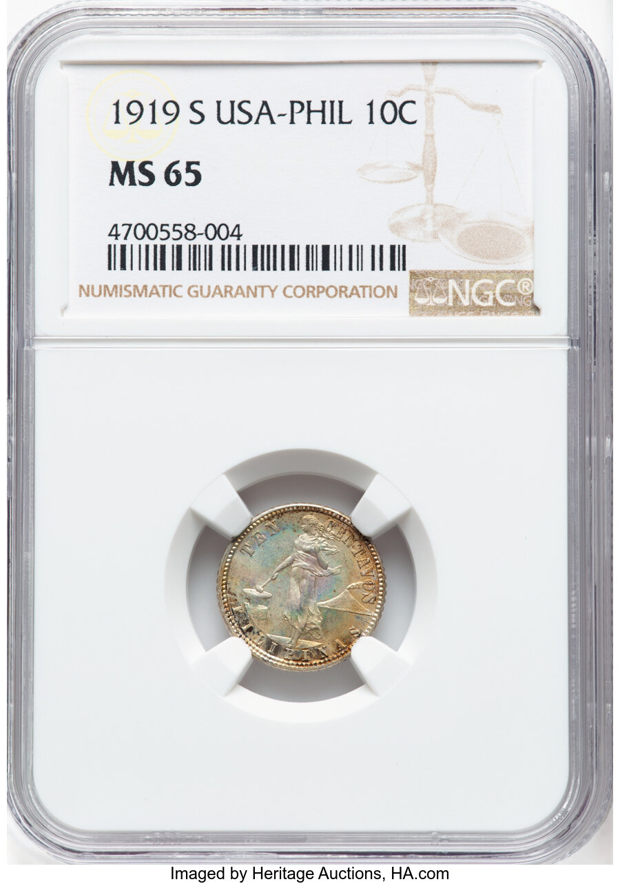 image for: 1919-S 10C Philippines 10 Centavos MS65 NGC. NGC Census: (0/0).  ...