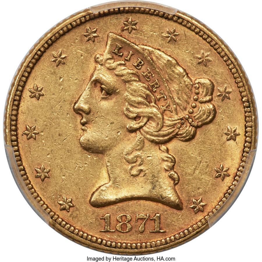 image for: 1871 $5 AU58 PCGS. CAC....