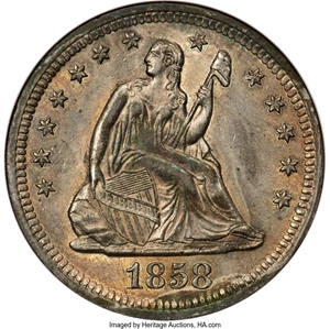 image for: 1858-S 25C MS61 ANACS. Briggs 1-A....