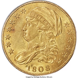image for: 1808/7 $5 Close Date, BD-2, High R.4, AU58 PCGS. CAC....