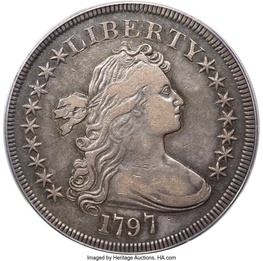 image for: 1797 $1 9x7 Stars, Small Letters, B-2, BB-72, R.4, XF40 PCGS....