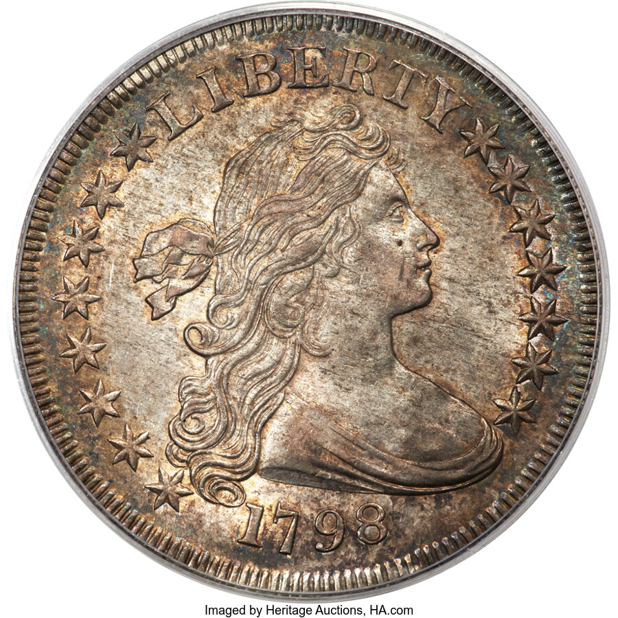 image for: 1798 $1 Small Eagle, 15 Stars, B-2, BB-81, R.3, MS62 PCGS....