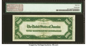 image for: Fr. 2211-L $1,000 1934 Light Green Seal Federal Reserve Note. PMG About Uncirculated 55....