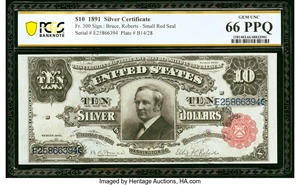 image for: Fr. 300 $10 1891 Silver Certificate PCGS Banknote Gem Unc 66 PPQ....