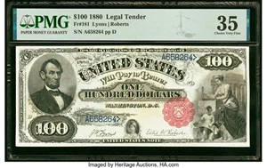 image for: Fr. 181 $100 1880 Legal Tender PMG Choice Very Fine 35....