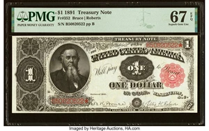 image for: Fr. 352 $1 1891 Treasury Note PMG Superb Gem Unc 67 EPQ....