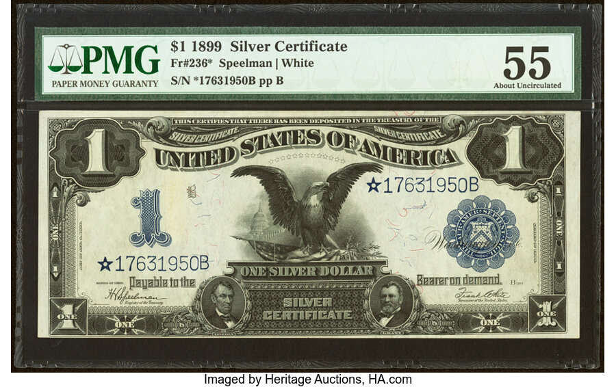 image for: Fr. 236* $1 1899 Silver Certificate Star PMG About Uncirculated 55....