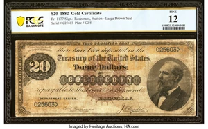 image for: Fr. 1177 $20 1882 Gold Certificate PCGS Banknote Fine 12....