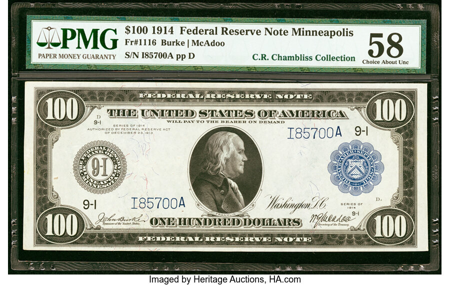 image for: Fr. 1116 $100 1914 Federal Reserve Note PMG Choice About Unc 58....
