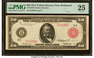 image for: Fr. 1016b $50 1914 Red Seal Federal Reserve Note PMG Very Fine 25....