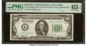 image for: Fr. 2152-K $100 1934 Federal Reserve Note. PMG Gem Uncirculated 65 EPQ....