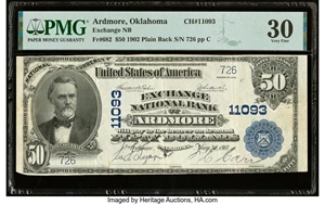 image for: Ardmore, OK - $50 1902 Plain Back Fr. 682 Exchange National Bank Ch. # 11093 PMG Very Fine 30....