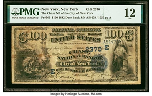 image for: New York, NY - $100 1882 Date Back Fr. 569 The Chase National Bank Ch. # (E)2370 PMG Fine 12....