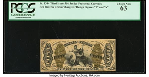image for: Fr. 1344 50¢ Third Issue Justice PCGS Choice New 63....