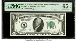 image for: Fr. 2000-C $10 1928 Federal Reserve Note. PMG Gem Uncirculated 65 EPQ....