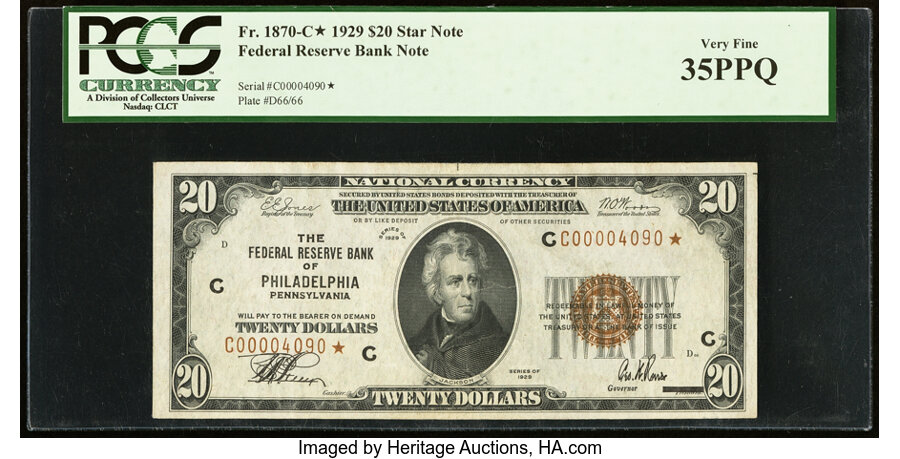 image for: Fr. 1870-C* $20 1929 Federal Reserve Bank Star Note. PCGS Very Fine 35PPQ....