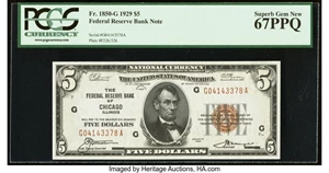 image for: Fr. 1850-G $5 1929 Federal Reserve Bank Note. PCGS Superb Gem New 67PPQ....