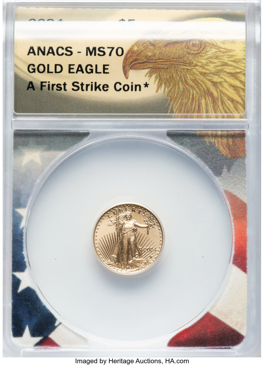 image for: 2024 $5 Tenth-Ounce Gold Eagle, A First Strike Coin, MS70 ANACS....