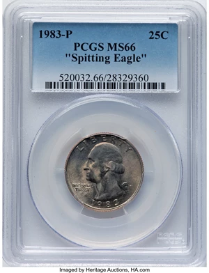 image for: 1983-P 25C Spitting Eagle MS66 PCGS. PCGS Population: (49/0)....