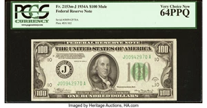 image for: Fr. 2153-J $100 1934A Mule Federal Reserve Note. PCGS Very Choice New 64PPQ....