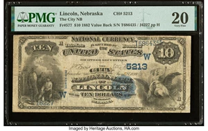 image for: Lincoln, NE - $10 1882 Value Back Fr. 577 The City National Bank Ch. # (W)5213 PMG Very Fine 20....
