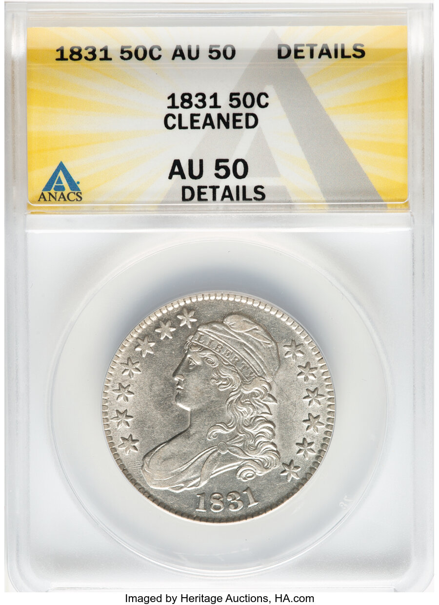 image for: 1831 50C O-118, R.3 -- Cleaned -- ANACS Details. AU50.  Mintage 5,873,660....