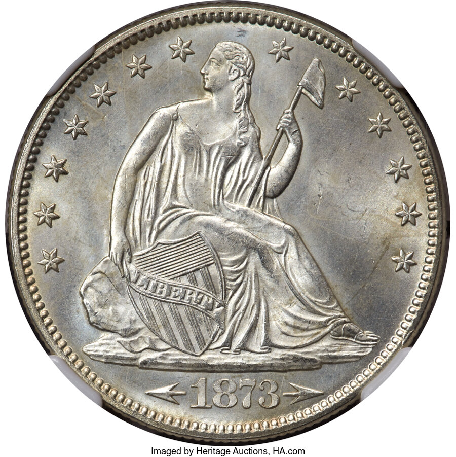 image for: 1873 50C Large Arrows, WB-Unlisted, MS66 NGC. Open 3....