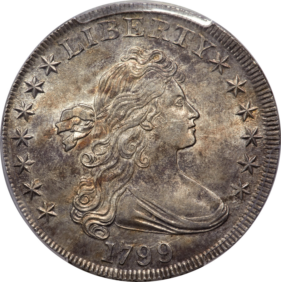 image for: 1799 $1 7x6 Stars, B-11, BB-161, R.3, AU58 PCGS. CAC....