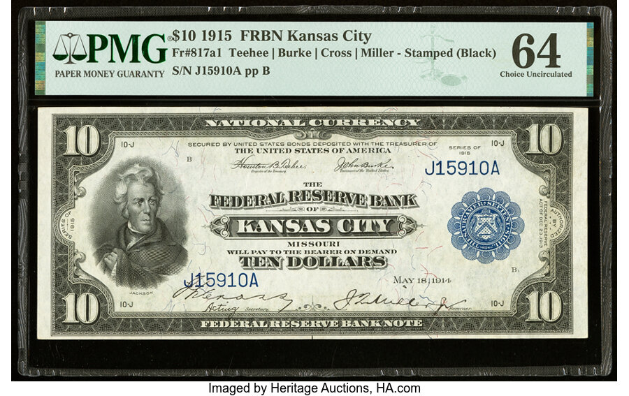 image for: Fr. 817a1 $10 1915 Federal Reserve Bank Note PMG Choice Uncirculated 64....