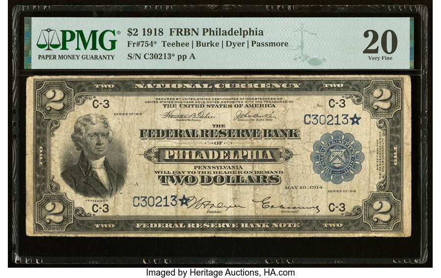 image for: Fr. 754* $2 1918 Federal Reserve Bank Star Note PMG Very Fine 20....