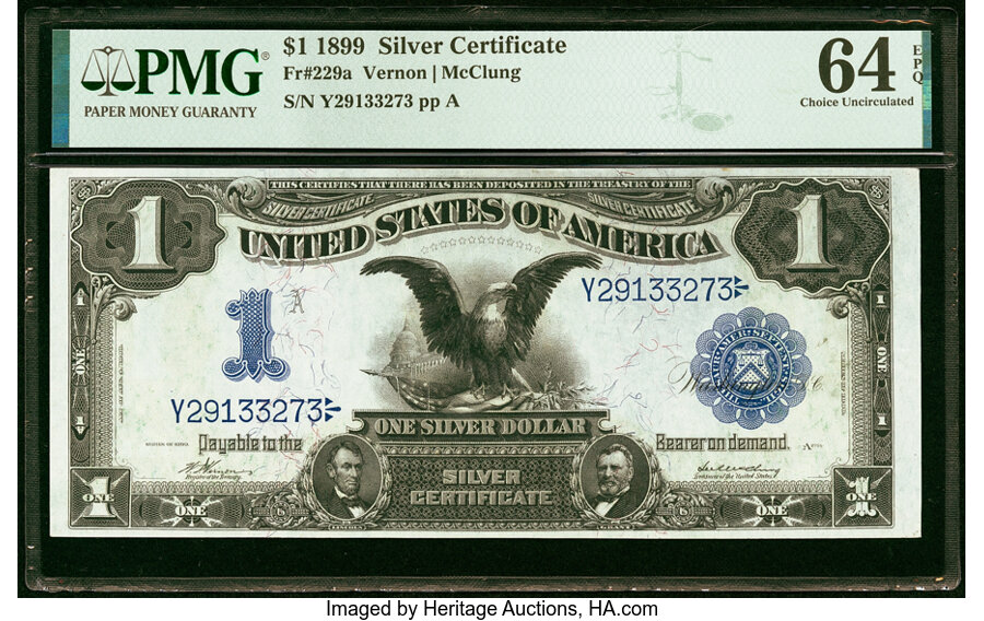 image for: Fr. 229a $1 1899 Silver Certificate PMG Choice Uncirculated 64 EPQ....