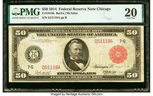 image for: Fr. 1018b $50 1914 Red Seal Federal Reserve Note PMG Very Fine 20....