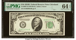image for: Fr. 2007-D $10 1934B Federal Reserve Note. PMG Choice Uncirculated 64 EPQ....