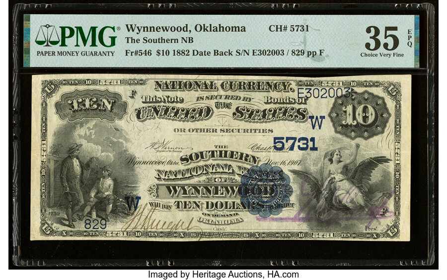 image for: Wynnewood, OK - $10 1882 Date Back Fr. 546 The Southern National Bank Ch. # (W)5731 PMG Choice Very Fine 35 EPQ....