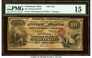 image for: Cincinnati, OH - $10 Original Fr. 412 The Commercial National Bank Ch. # 1185 PMG Choice Fine 15....