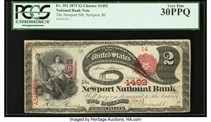 image for: Newport, RI - $2 1875 Fr. 391 The Newport National Bank Ch. # 1492 PCGS Very Fine 30PPQ....