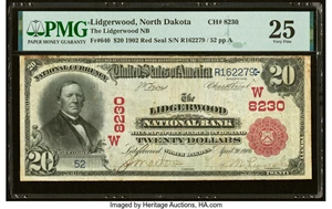 image for: Lidgerwood, ND - $20 1902 Red Seal Fr. 640 The Lidgerwood National Bank Ch. # (W)8230 PMG Very Fine 25....